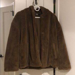 BEST OFFER - Zara brown faux fur teddy bomber